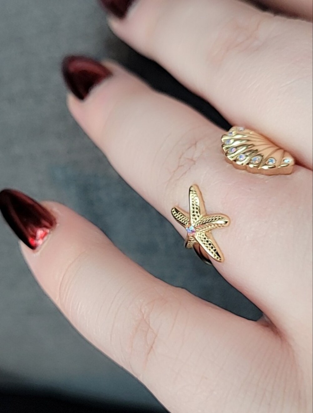 Sz 7 14kt Over 925 - Sea Shell Adjustable Ring